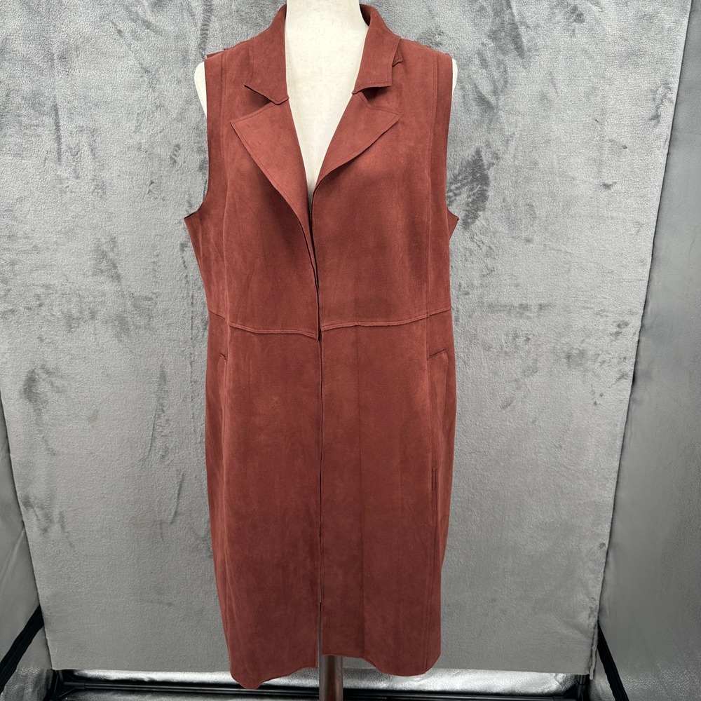 Chicos Duster Vest Womens Size 2‎ US 12 14 Suede Feel Sleeveless Boho Lagenlook